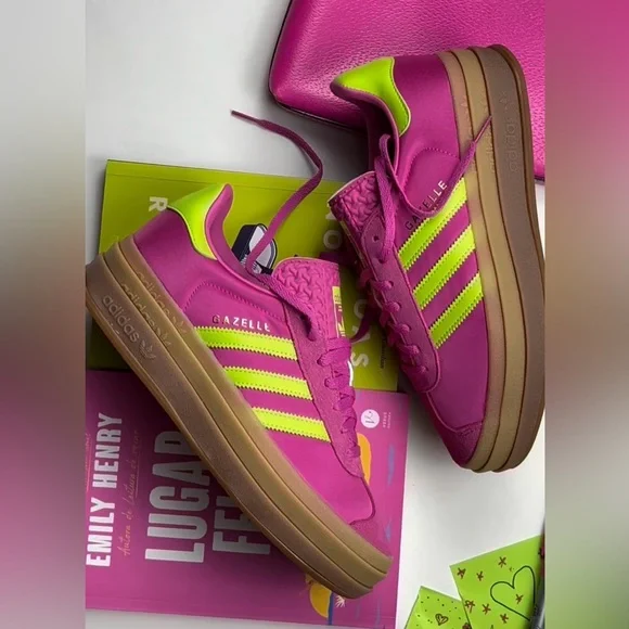 Adidas Gazelle Bold Neon Pink and Lime Sneakers - Picture 11 of 12